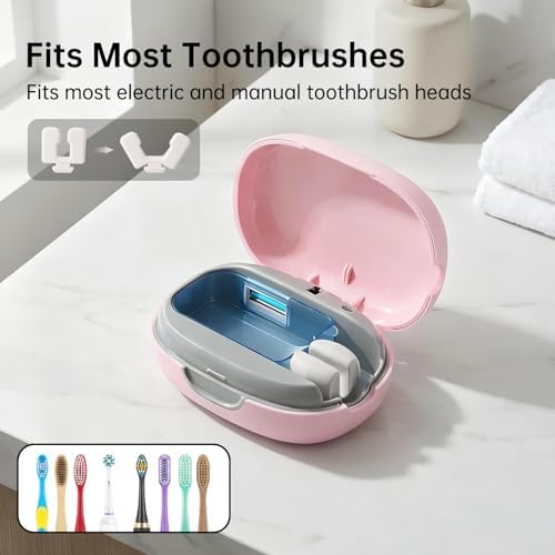 UV Toothbrush Sanitizer Holder, USB Rechargeable Travel Cleaner Cover for Manual & Electric Toothbrushes, Portable Storage Container for Home or Trip, Pink - Image 5
