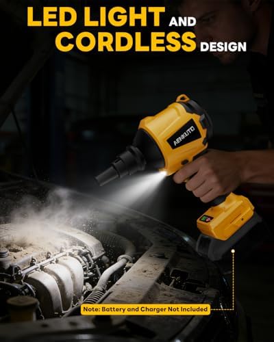 Cordless Compressed Air Duster & Blower Compatible with DeWalt 20V MAX Battery, Brushless Handheld Sawdust Blower, 3-Speed Control, LED Light, Portable Inflatable Pump for Camping (No Battery) - Image 5