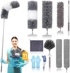 Microfiber Extendable Feather Duster (11pcs) with 100" Extension Pole, Washable Reusable Bendable Dusters for Cleaning Ceiling Fan, High Ceiling, TV, Blinds, Cars by PMNPU
