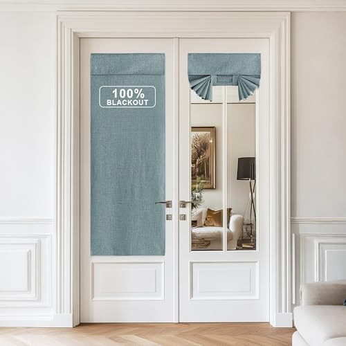 NICETOWN 100% Blackout Linen French Door Curtain, Skylark Blue, 1 Panel by NICETOWN