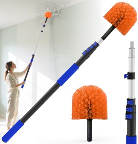 26FT Reach Cobweb Duster, Outdoor Spider Web Cleaner Brush with 5-20FT Telescoping Extension Pole, Aluminium Heavy Duty, Medium Stiff Bristles Spider Web Brush for Outdoor & Indoor Cleaning by SKGPOLE