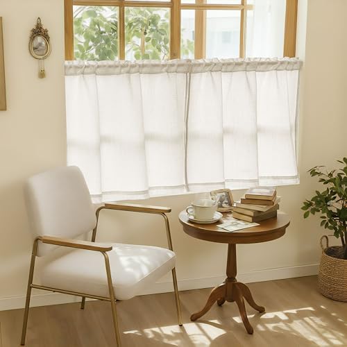 Natural Linen Cafe Short Curtains 30 Inch Length 2 Panels Semi Sheer - Image 5