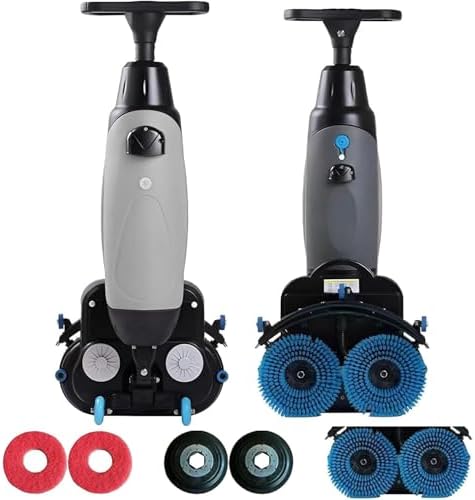 Commercial Floor Scrubber, Walk-Behind Electric Floor Cleaner Machine, 17 Inch Lightweight, Dual Tank Rotary Brushes, 13000 Sqft/H for Hospital Bathroom School by Unknown