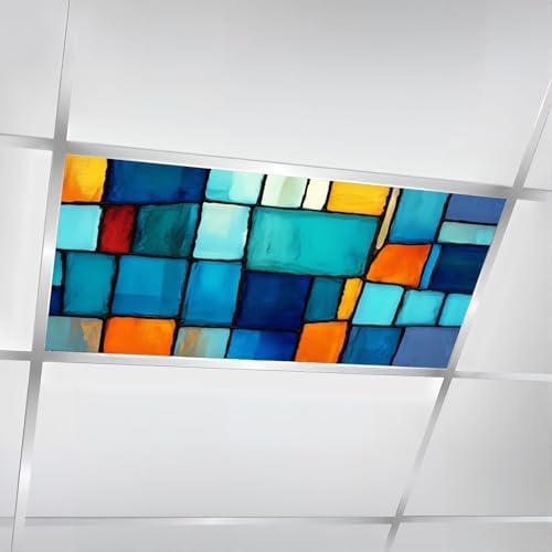 6 Pcs Fluorescent Light Covers for Ceiling Lights Colorful stained glass window Abstract stained glass Art Nouveau Magnetic Decorative Shade Filters 4x2 ft for Classroom Office Hospital Decor by DERUINVAIO