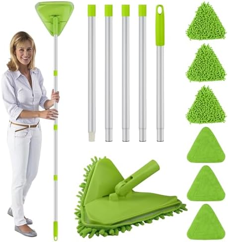 Wall & Baseboard Cleaner Mop Tool with 82'' Long Handle, 360 Degree Rotating 3-in-1 Ceiling Cleaning Tool Duster for Cleaning Painted Walls, Window, Floor, 6 Replacement Microfiber Chenille Pads by Bokton