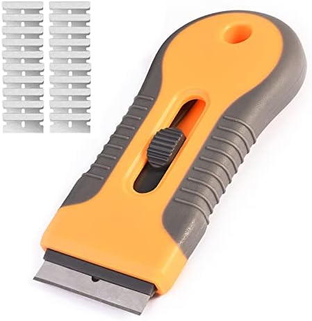 Razor Blade Scraper, 1 Pack Plastic Retractable Glass Scraper with 20 Pcs Extra Razor Blades, Windshield Sticker Remover for Windows Metal Vinyl Car Glue by SpecializedinScrapingandPlasteringTool