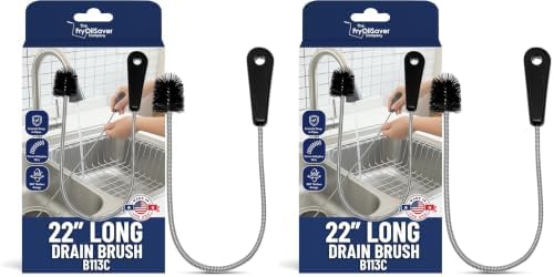 22" Long Sink Drain Brush – Slim Snake Hair Clog Remover Tool for Shower, Tub and Sink - Pipe/Tube Brush for Small Spaces, Drain Cleaning – B113C by FryOilSaver Co. (Pack of 2) by THEFRYOILSAVERCOMPANY
