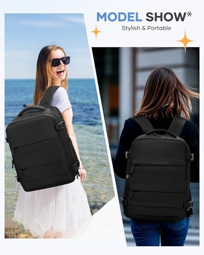 coofay Large Black Travel Backpack Carry on Flight Approved Mochila De Viaje Personal Item Backpack for Airlines Frontier Airlines Personal Item Bag Large Backpacks for Travel Backpacks for Men Women - Image 2