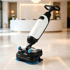 17" Commercial Tiles Floor Scrubber Machine, 43cm Double Brush Walk,Battery Powered Walk Behind Automatic Floor Scrubber Machine, for Home, Office & Bathroom White by Unknown