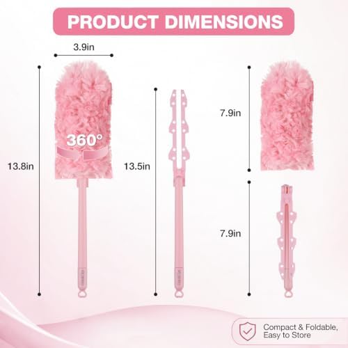 OskokClean Duster Refills Kit with 13" Handle, 10 Count, Pink - Image 2