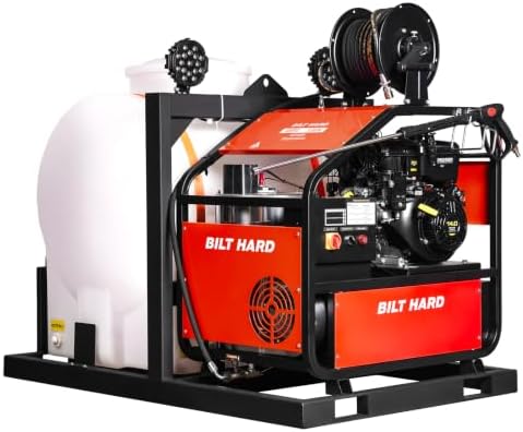 BILT HARD 4000 PSI 4 GPM Hot Water Pressure Washer with B&S Vanguard E-Start Engine and AR Pump, 171 Gal Water Tank, Skid Mounted Gas Powered Washer with Hose Reel, 49-State Compliant by BILTHARD