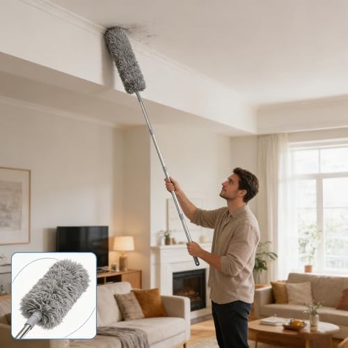 20FT Long Duster for High Ceilings, 3.4-14FT Cobweb Duster with Extension Pole, High Reach Duster Kit with Washable Head for Cleaning Ceiling Fans, Ceilings, Cobwebs - Image 5