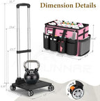 Cleaning Caddy with Wheels - Rolling Cleaning Caddy Bag with Detachable Trolley, Cleaning Caddy for Cleaning Supplies, Cleaning Bag for Housekeeping, Pink - Image 4