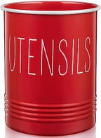 Bivvclaz Kitchen Utensil Holder - 6.7" Utensil Holder for Kitchen Counter - Cooking Utensil Crock with Cork Bottom - Red Decor and Accessories - Countertop Utensil Storage Caddy Organizer by Bivvclaz