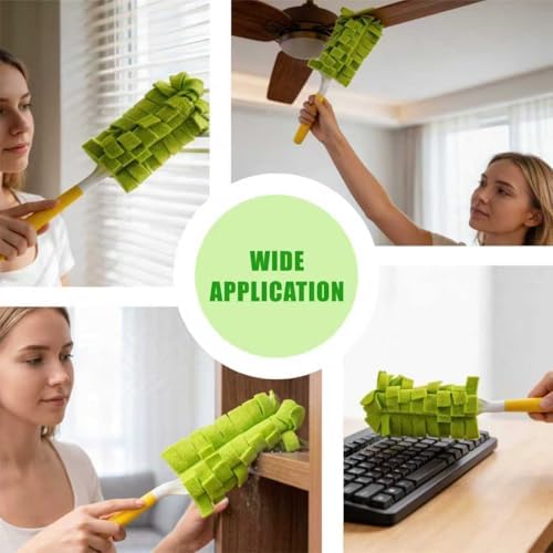 12 Pcs Reusable Fleece Duster Refills with Handle Washable Cleaning Pads - Image 5