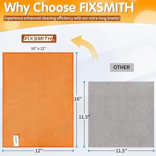 FIXSMITH Microfiber Cleaning Cloth -Pack of 24, Highly Absorbent Cleaning Rags(Grey&Orange), 16"X12" All Purpose Cleaning Towels for Housekeeping, Kitchen, Car, Reusable Microfiber Towels - Image 5