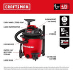 CRAFTSMAN CMXEVBE17590 9 Gallon 4.25 Peak HP Wet Dry Shop Vacuum - Image 2