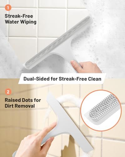 2-in-1 Silicone Shower Squeegee with Hook,Dual-Sided Design with Scraper & Scrub Surface,Streak-Free Bathroom Squeegee for Glass Doors,Mirrors,Windows,Car Windshields (White) - Image 2