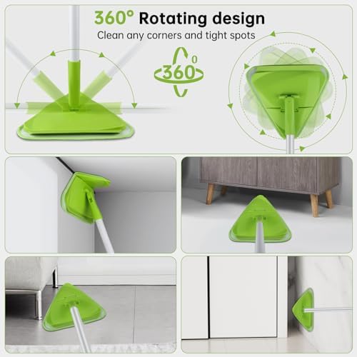 Wall & Baseboard Cleaner Mop Tool with 82'' Long Handle, 360 Degree Rotating 3-in-1 Ceiling Cleaning Tool Duster for Cleaning Painted Walls, Window, Floor, 6 Replacement Microfiber Chenille Pads - Image 3