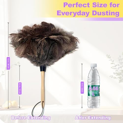 NCEDN Genuine Ostrich Feather Duster 15 inches – Soft Dense Real Feathers, Wooden Handle, Feather Duster for Cleaning Furniture, Blinds & Car Interior - Image 4
