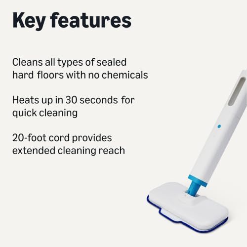 Amazon Basics Steam Mop for All Sealed Hard Floors, Heats Up in 30 Seconds, Chemical-Free Cleaning, 3 Washable Pads, 20-Foot Cord, White - Image 2