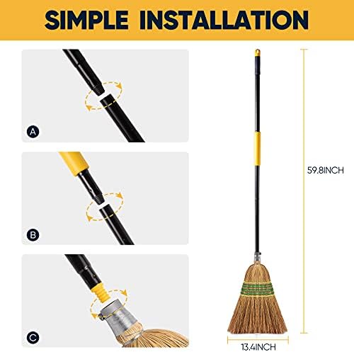 Yocada Heavy-Duty Corn Broom Commercial Indoor Outdoor Broom 59.8 inch Tall - Image 3