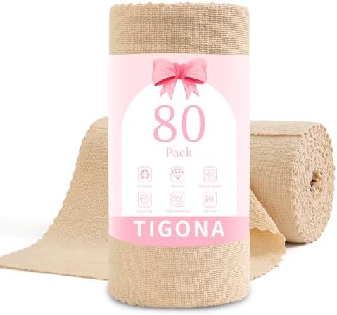 80 Pack Microfiber Cleaning Cloth Roll,Lint Free Rags & Tear Away Reusable Towels Washable Scratch,Ultra Absorbent Dish Rags(12" x 12") for Car Kitchen Home Garage-Apricot Yellow by Tigona