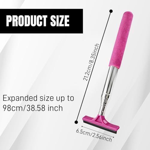 Side Mirror Squeegee, Window Cleaner Tool, Retractable Car Side Mirror Squeegee with Telescopic Long Handle, Car Mini Portable Window Cleaner Tool for Rainy Weather (Pink) - Image 2