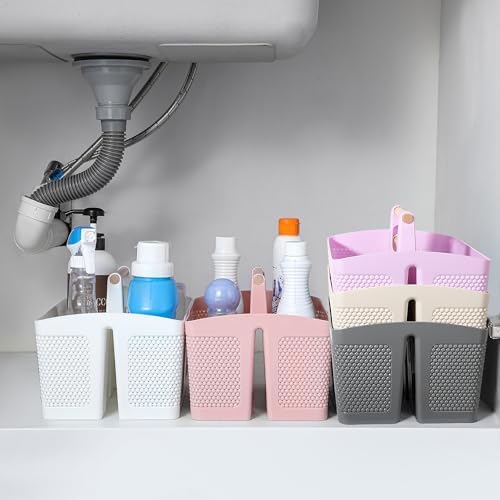 rejomiik Portable Shower Caddy Basket Plastic Cleaning Caddy Organizer Storage Tote with Handle for Bathroom, College, Dorm Room Essentials, Gray - Image 6