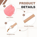 uxcell Wool Duster, 14.2" Natural Feather Cleaner Household Cleaning Duster with Solid Wooden Handle for Cleaning Fans Window Blinds Shelves Furniture, Pink - Image 3
