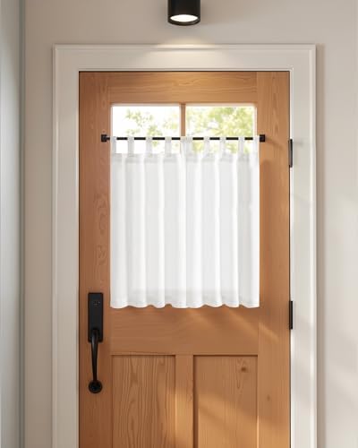 jinchan Linen Tier Curtains, Tab Top, 26x36, 2 Panels, Beige White - Image 5