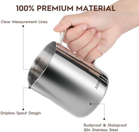 Milk Frothing Pitcher, 8.5oz/12oz/20oz/32oz/50oz/66oz Milk Frother Cup Stainless Steel, Espresso Accessories, Milk Steaming Pitchers Coffee Cappuccino Latte Art Barista Milk Jug Cup with Art Pen,12oz - Image 3