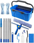 Window Cleaning Kit with Storage Bucket, Squeegee Cleaner Tool with Extension Pole, Glass Cleaning Tools Set with Spray Bottle, Brush, Scrubber, Gap Brush & Gloves for Window Shower Mirror Car by Unknown