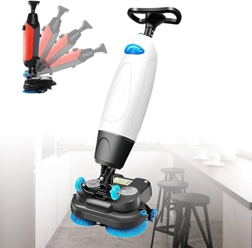 Portable Commercial Floor Scrubber, 360° Rotating Walk-Behind Mini Floor Cleaner, 16.9" Wide for Wood, Vinyl, Terrazzo, PVC, Marble - Professional Cleaning Machine,White by Unknown