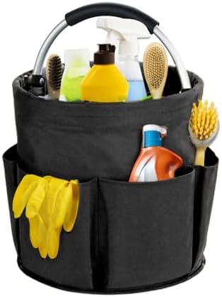 17L Cleaning Caddy with Handle, Cleaning Supplies Organizer, Foldable Storage Basket, Cleaning Supply Caddy, Portable Multi Cleaning Bucket Bag for Home, Garden (Black) by Unknown
