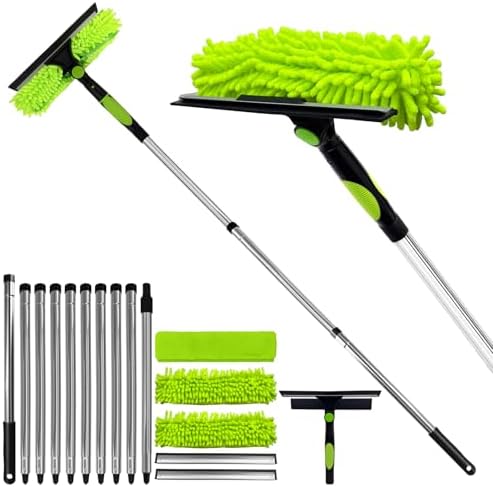 2 in 1 Window Squeegee Cleaner Kit Extension Pole, 152 in, Green by LILISPAI