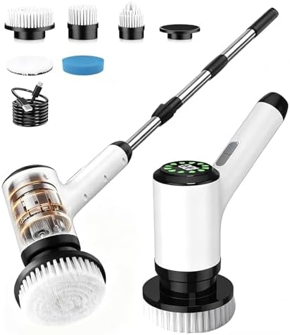 Cordless Electric Spin Scrubber with 5 Brush Heads, White-te1 by Lichffy
