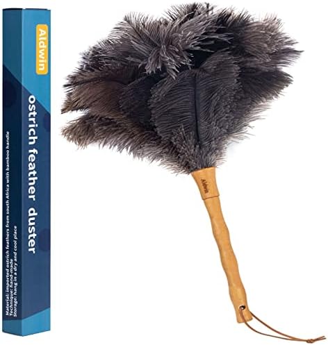 Aldwin 16" Gray Ostrich Feather Duster for Cleaning with Wooden Handle by AldwinOstrichFeatherDuster