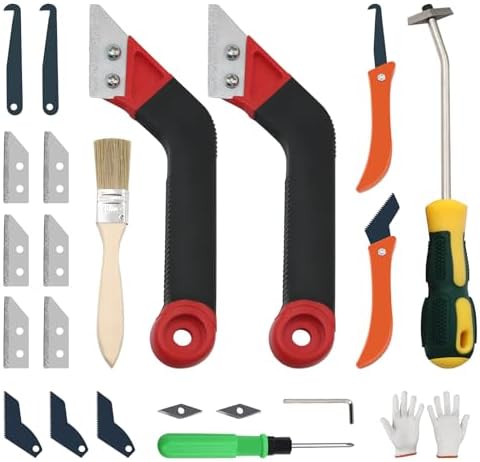 23 Pack Grout Removal Tool Kit, 2 Tile Grout Saws with 6 Extra Blades, 2 Hand Grout Saw and 7 Cleaning Blades, Caulk Remover for Bath Shower, Ideal for Floor Tile Grout Cleaning by Breeker