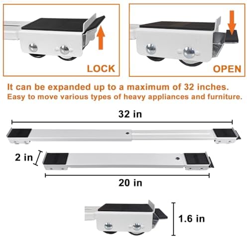 Appliance Rollers Heavy Duty,Max 32in,Second Generation Extendable Appliance Rollers Mobile Washing Machine Base Easily Move Washing Machines, Dryers, Refrigerators, Furniture (White) - Image 5