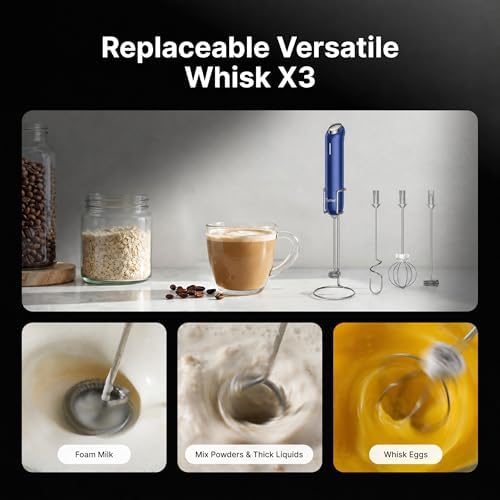 InstaWhisk Milk Frother with Variable Speed, Rechargeable Coffee Frother Wand with Detachable Double Whisk, Handheld Electric Stirrer for Latte, Cappuccino, Matcha, Almond Milk, Protein, Navy Blue - Image 3