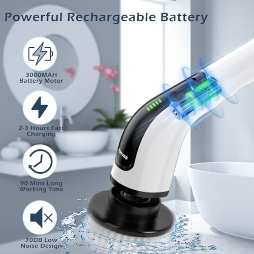 Electric Spin Scrubber, Power Shower Cleaning Brush with Long Handle - Image 3