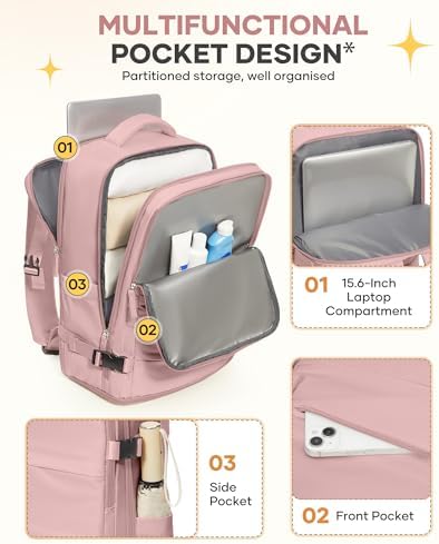 coofay Personal Item Travel Backpack for Women Airline Approved Carry on Backpack Flight Approved Waterproof Sports Luggage Backpack Casual Daypack Small Hiking Backpack Pink Backpack - Image 4