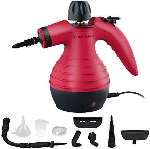 Comforday Handheld Pressurized Steam Cleaner - Multipurpose Steamer with 9-Piece Accessory Kit for Stain Removal, Upholstery, Curtains, Car Seats, Carpets, Floors, and Windows (Red) by COMFORDAY