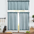 jinchan Kitchen Curtains and Valances Set 3 Pieces Linen Tiers and Valance 24 Inch Cafe Curtains with Valance Rod Pocket Farmhouse Small Drapes Set Rustic Country for Laundry Room Bathroom Blue by JINCHAN