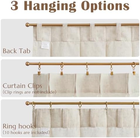 jinchan Linen Pinch Pleated Back Tab Tier Curtains, 38x63, Natural - Image 6