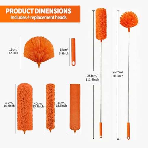 Cobweb Duster with Extension Pole,Cleaner Outdoor 110" Telescoping Extended Sspider Brush, Dusting Kit,Long Handle Reach for High Ceilings and Fans,Microfiber Webster Remover Tools Feather Dusters - Image 2