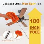 Tiumso 5-in-1 Duster with Extension Pole 100” Extendable Dusters for Cleaning Reusable Anti-Spin Dusting Kits for High Ceiling Fans, Cobwebs & Vents, Reinforced Stainless Steel Telescopic Handle - Image 2