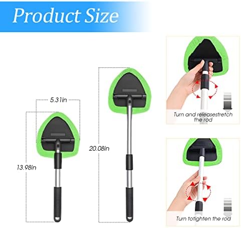 Extendable Car Windshield Cleaning Tool with Microfiber Pads, Green - Image 2