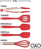 COOK WITH COLOR Silicone Cooking Utensils, Kitchen Utensil Set, Easy to Clean Silicone Kitchen Utensils, Cooking Utensils for Nonstick Cookware, Kitchen Gadgets Set, Mini, Red - Image 5